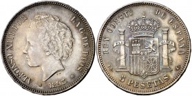 1893*1893. Alfonso XIII. PGL. 5 pesetas. (Cal. 21). 25 g. Pátina. EBC-.