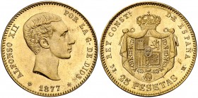 1877*1877. Alfonso XII. DEM. 25 pesetas. (Cal. 3). 8,06 g. Parte de brillo original. Bella. EBC+.