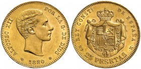 1880*1880. Alfonso XII. MSM. 25 pesetas. (Cal. 10). 8,09 g. Bella. Brillo original. EBC+.