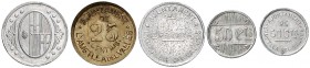Ametlla del Vallés. 25, 50 céntimos (dos) y 1 peseta (dos). (Cal. 1). 5 monedas, serie completa. MBC-/EBC.