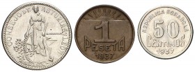 Asturias y León. 50 céntimos, 1 y 2 pesetas. (Cal. 4). 3 monedas, serie completa. MBC+/EBC.