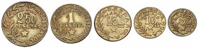 Menorca. 5, 10, 25 céntimos , 1 y 2,50 pesetas. (Cal. 12). 5 monedas, serie completa. MBC-/EBC-.