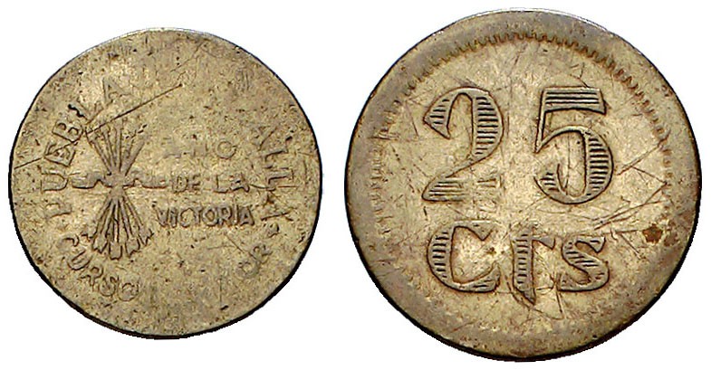 Puebla de Cazalla (Sevilla). 10 y 25 céntimos. (Cal. 15). 2 monedas, serie compl...