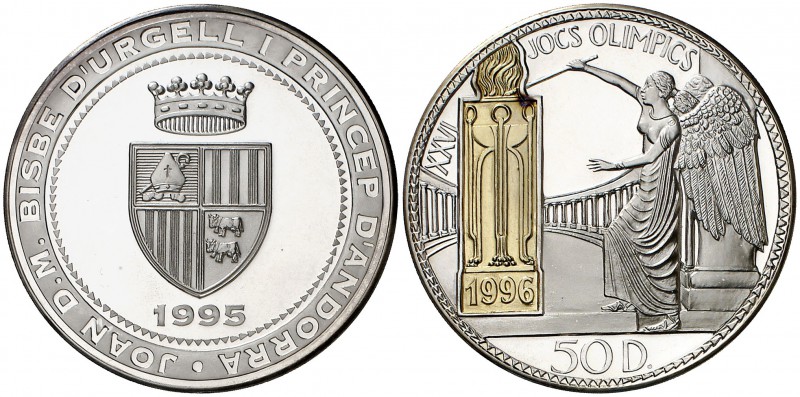 1995. Andorra. 50 diners. (Kr. 115). 156,54 g. AG/AU. XXVI Olimpiada - Atlanta 1...