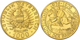 1976. Austria. 1000 chelines. (Fr. 909) (Kr. 2933). 13,48 g. AU. Milenario de la Dinastía Babenberg. S/C-.