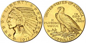 1911. Estados Unidos. Filadelfia. 5 dólares. (Fr. 148) (Kr. 129). 8,35 g. AU. Tipo "indio". EBC.