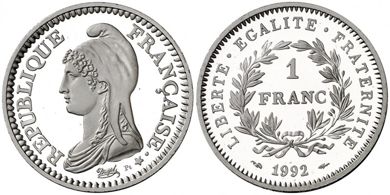 1992. Francia. Monnaie de París. 1 franco. (Fr. 633a) (Kr. 1004.1b). 11 g. PLATI...