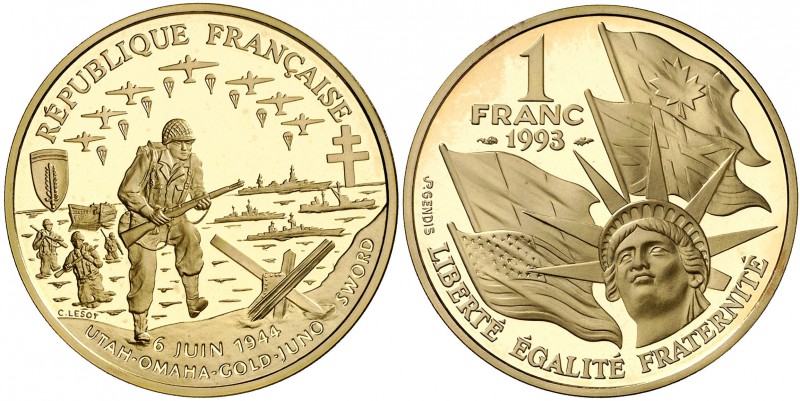 1993. Francia. Monnaie de París. 1 franco. (Fr. 646) (Kr. 1015). 17 g. AU. 50º A...
