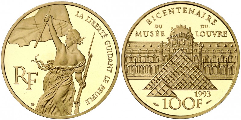1993. Francia. Monnaie de París. 100 francos. (Fr. 637) (Kr. 1018.2a). 17 g. AU....