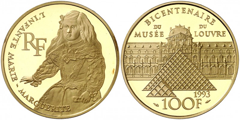 1993. Francia. Monnaie de París. 100 francos. (Fr. 644) (Kr. 1021a). 17 g. AU. B...