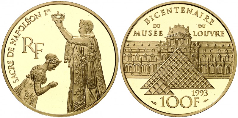 1993. Francia. Monnaie de París. 100 francos. (Fr. 642) (Kr. 1022a). 17 g. AU. B...
