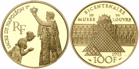 1993. Francia. Monnaie de París. 100 francos. (Fr. 642) (Kr. 1022a). 17 g. AU. Bicentenario del Louvre-Consagración de Napoleón I y coronación de Jose...