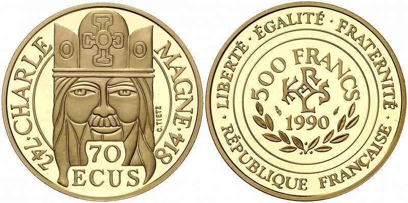 1990. Francia. Monnaie de París. 500 francos (70 ecus). (Fr. 622) (Kr. 990). 17 ...