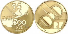 1994. Francia. Monnaie de París. 500 francos (75 ecus). (Fr. 626) (Kr. falta). 17 g. AU. Túnel bajo el canal de la Mancha. Acuñación de 5000 ejemplare...