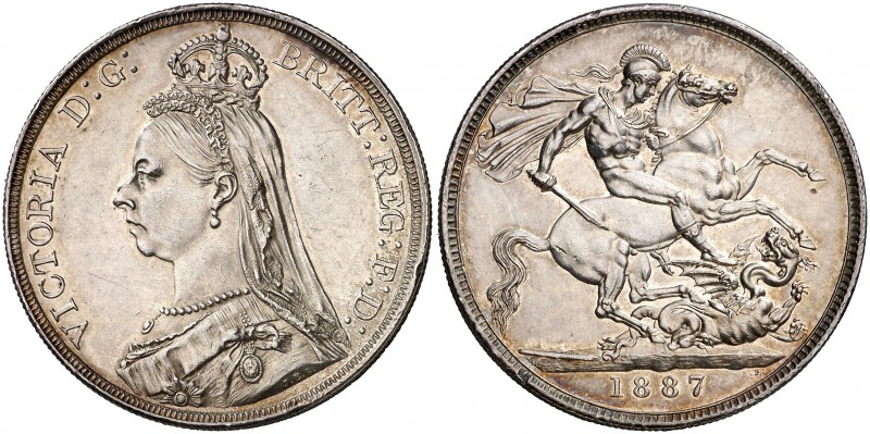1887. Inglaterra. Victoria. 1 corona. (Kr. 765). 28,18 g. AG. Leves marquitas. B...