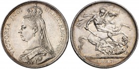 1887. Inglaterra. Victoria. 1 corona. (Kr. 765). 28,18 g. AG. Leves marquitas. Bella. EBC.