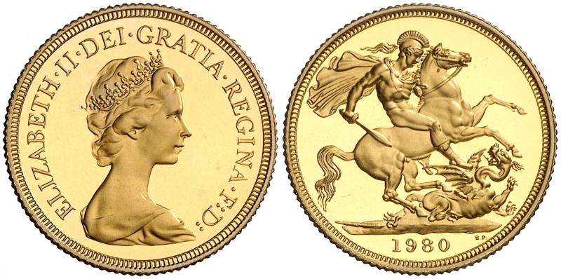 1980. Inglaterra. Isabel II. 1 libra. (Fr. 418) (Kr. 919). 7,99 g. AU. En estuch...