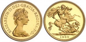 1980. Inglaterra. Isabel II. 1 libra. (Fr. 418) (Kr. 919). 7,99 g. AU. En estuche oficial. Proof.