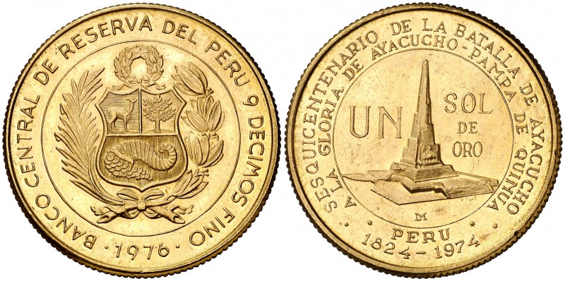 1976. Perú. Lima. 1 sol de oro. (Fr. 95) (Kr. 269). 23,35 g. AU. 150 Aniversario...