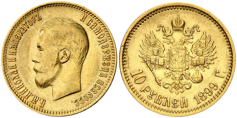 1899. Rusia. Nicolás II. 3. 10 rublos. (Fr. 179) (Kr. 64). 8,57 g. AU. EBC-.