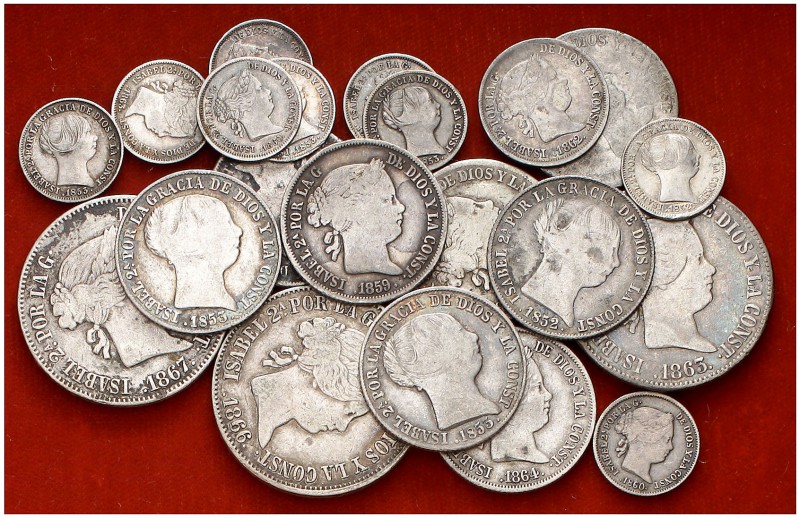 1849 a 1867. Isabel II. 1 (ocho), 2, 4 (cinco), 10 reales, 40 céntimos de escudo...