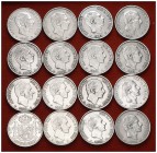 (1881-1885). Alfonso XII. Manila. 50 centavos. Lote de dieciséis monedas. A examinar. MBC-/MBC+.