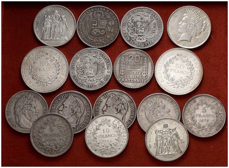 s. XIX-XX. Lote de 21 monedas tamaño duro de diferentes países. A examinar. MBC-...