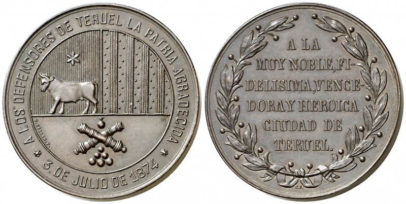 1874. Medalla de distinción. (Pérez Guerra 750). 24,31 g. Bronce. 35 mm. A los d...