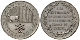 1874. Medalla de distinción. (Pérez Guerra 750). 24,31 g. Bronce. 35 mm. A los defensores de Teruel. Sin anilla. Grabador: G. Sellán. Escasa. EBC-.