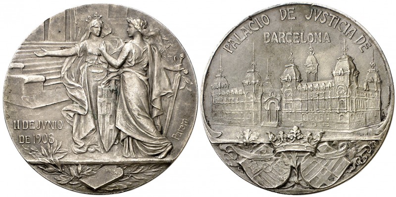 1908. Alfonso XIII. Barcelona. (V. 637 var) (Cru.Medalles 1037 var). 180,22 g. B...