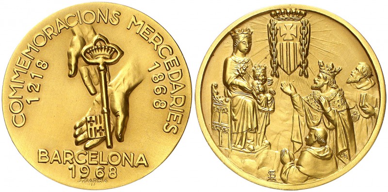 1968. Conmemoracions Mercedaries 1218-1868. Barcelona/1968. 165,79 g. Oro. 60 mm...
