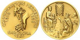 1968. Conmemoracions Mercedaries 1218-1868. Barcelona/1968. 165,79 g. Oro. 60 mm. SF/M en monograma. Firmado: J. García. En estuche. S/C.
