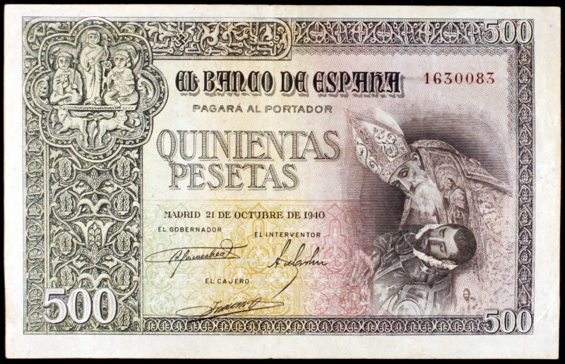1940. 500 pesetas. (Ed. D45). 21 de octubre, El Entierro del Conde de Orgaz. Rar...