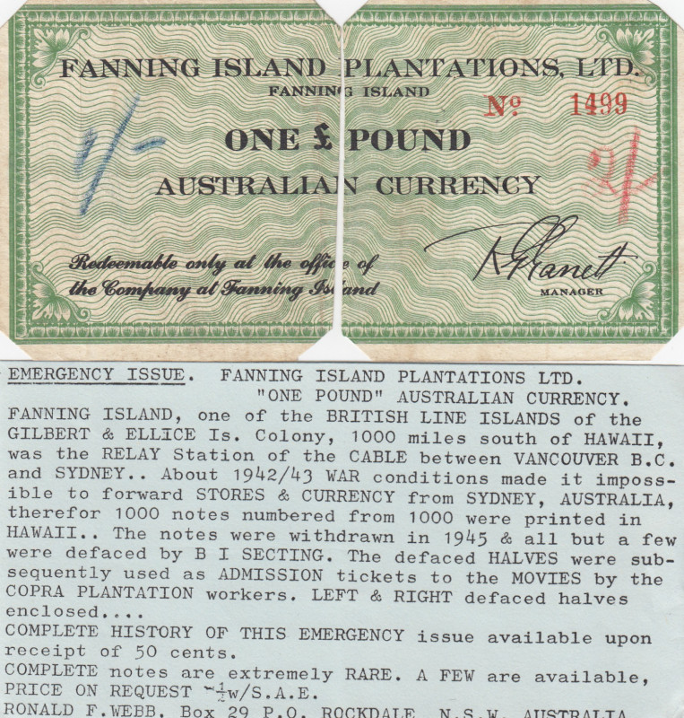 Australia 1 pound 1942
Fanning Island.