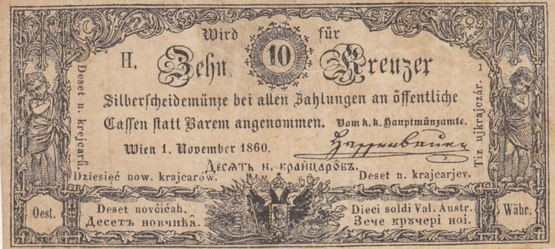 Austria 10 Kreutzer 1860
VF Pick A94.