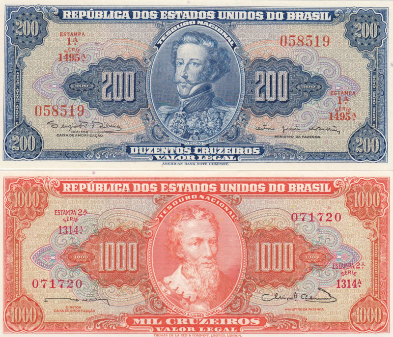Beazil 200 Cruzeiros 1964 & 1000 Cruzeiros 1963 (2)
UNC Pick 171c,181.