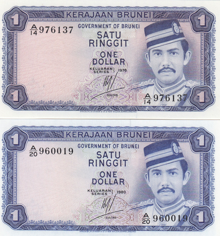 Brunei 1 Ringgit 1976 & 1980
UNC Pick 6a,b.