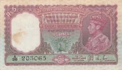 Burma 5 Rupees 1938
VF Pick 4.