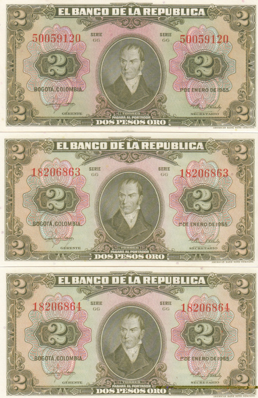 Colombia 2 Pesos oro 1955 (3)
AU/UNC Pick 390d.