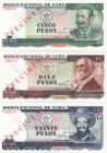 Cuba 5-20 Pesos 1991 (3) specimens
UNC Pick 108s-110s.