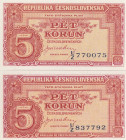 Czehoslovakia 5 Korun 1945 + specimen (2)
UNC Pick 59a, 59s.