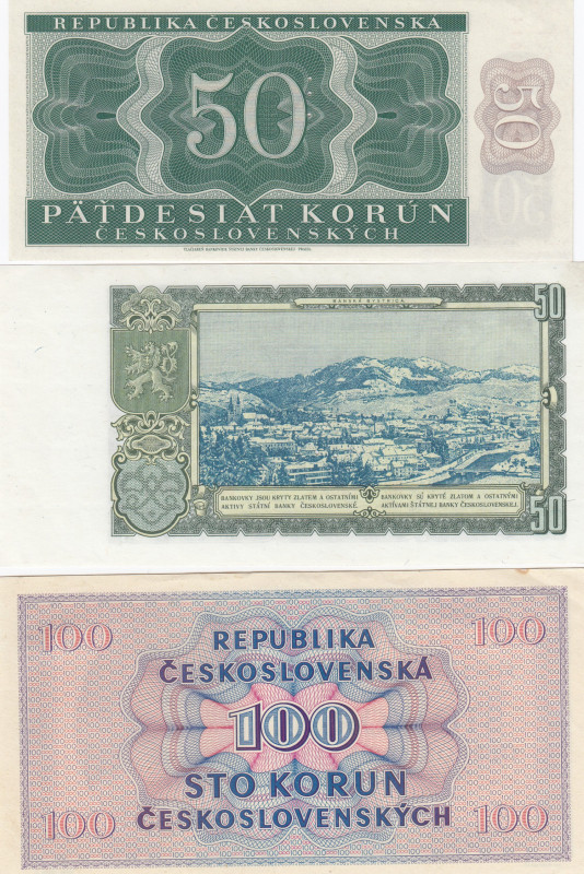 Czehoslovakia 50 & 100 Korun 1945-53 (3) specimens
UNC Pick 67s,71s,85s.