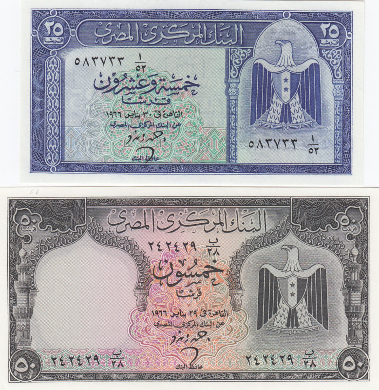 Egypt 25 & 50 Piastres 1966 (2)
UNC Pick 35b,36a.