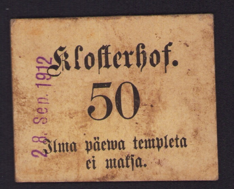 Estonia, Russia - Klosterhof (Kloostri) Mansion 50, local note
VF. Karu TK 39. Ä...