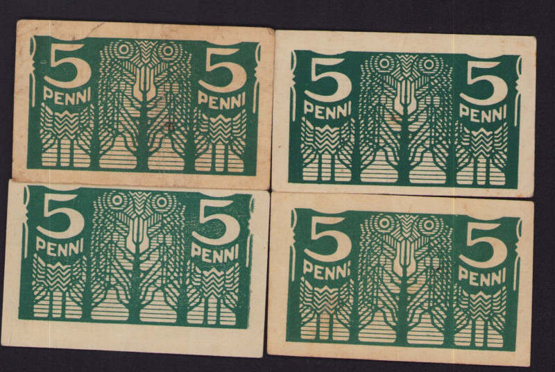 Lot of paper money: Estonia 5 penni (4)
Various condition. Sold as is, no return...