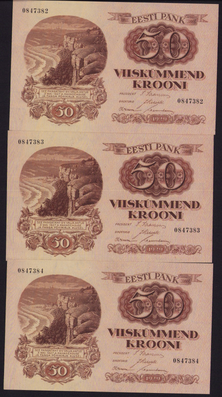 Estonia 50 krooni 1929 - Consecutive numbers (3)
UNC. Sold as is, no return.