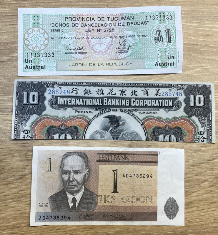 Lot of paper money: Estonia, Mexico, Provincia de Tucuman (3)
Various condition....