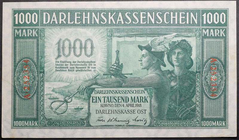 Germany, Lithuania, Kowno (Kaunas) 1000 Mark 1918
Sold as seen, no return. UNC.