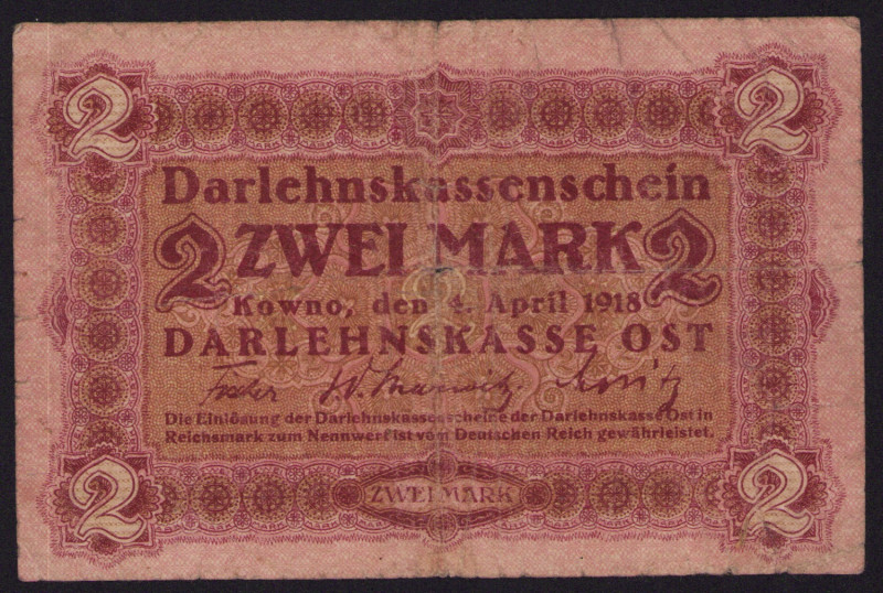 Germany, Lithuania, Kowno (Kaunas) 2 Mark 1918
F. Sold as is, no returns. Rare!