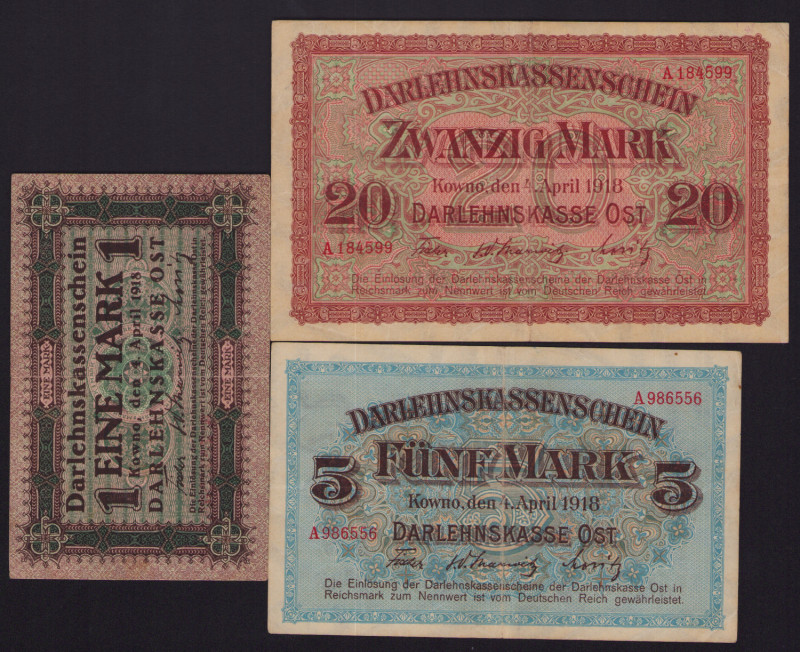 Lot of paper money: Germany, Lithuania, Kowno (Kaunas) 1918 (3)
Various conditio...